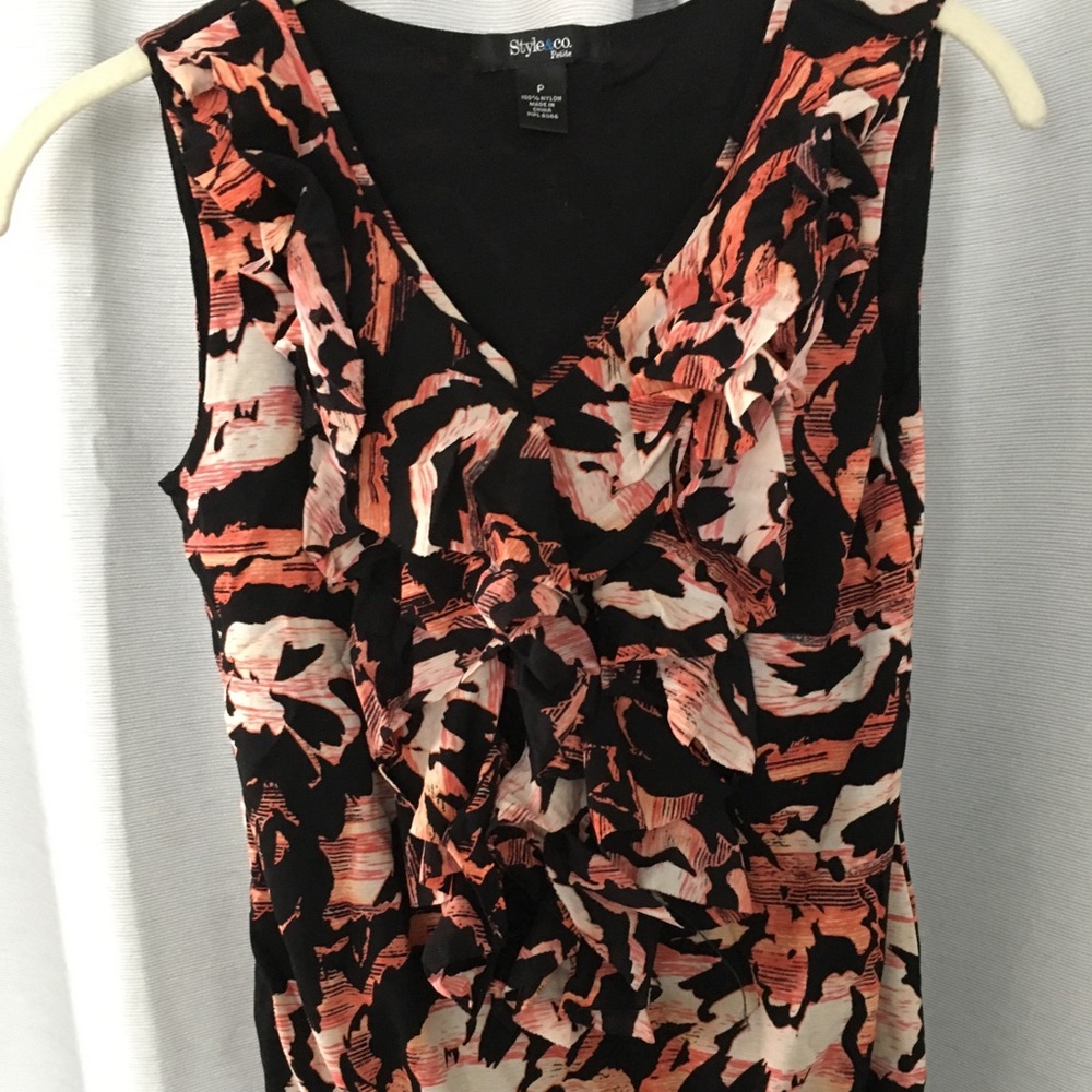 Style & Co Ruffle Front Colorful Top Size P (0) - Picture 3 of 8